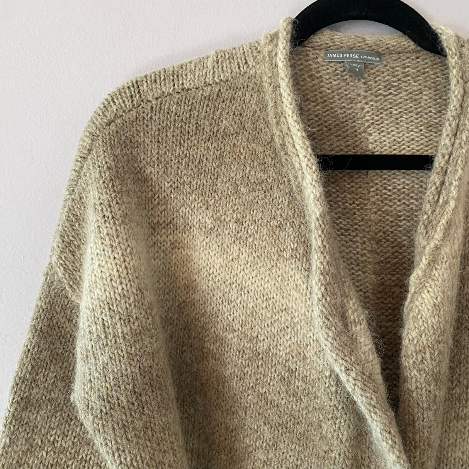 James Perse Tan Gray Duster Cardigan Lounge Alpaca Wool Blend Minimalist 3/Large — image 3 of 8